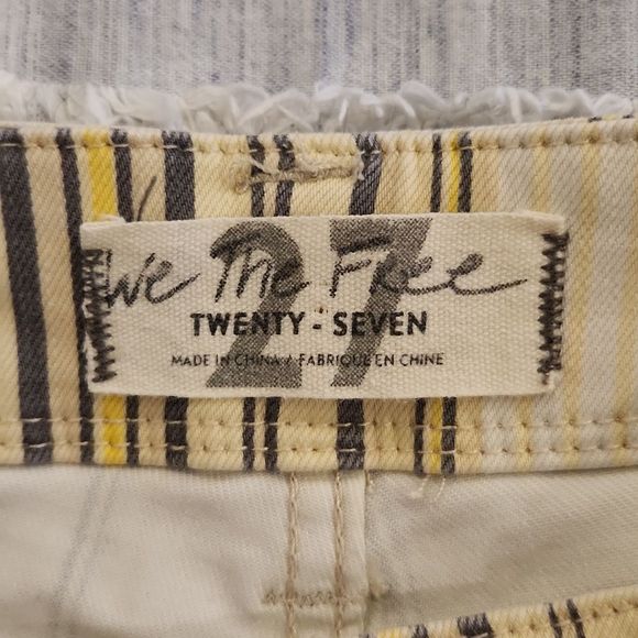 Free People yellow striped, frayed hem kick boot jeans size 27! - Picture 3 of 12